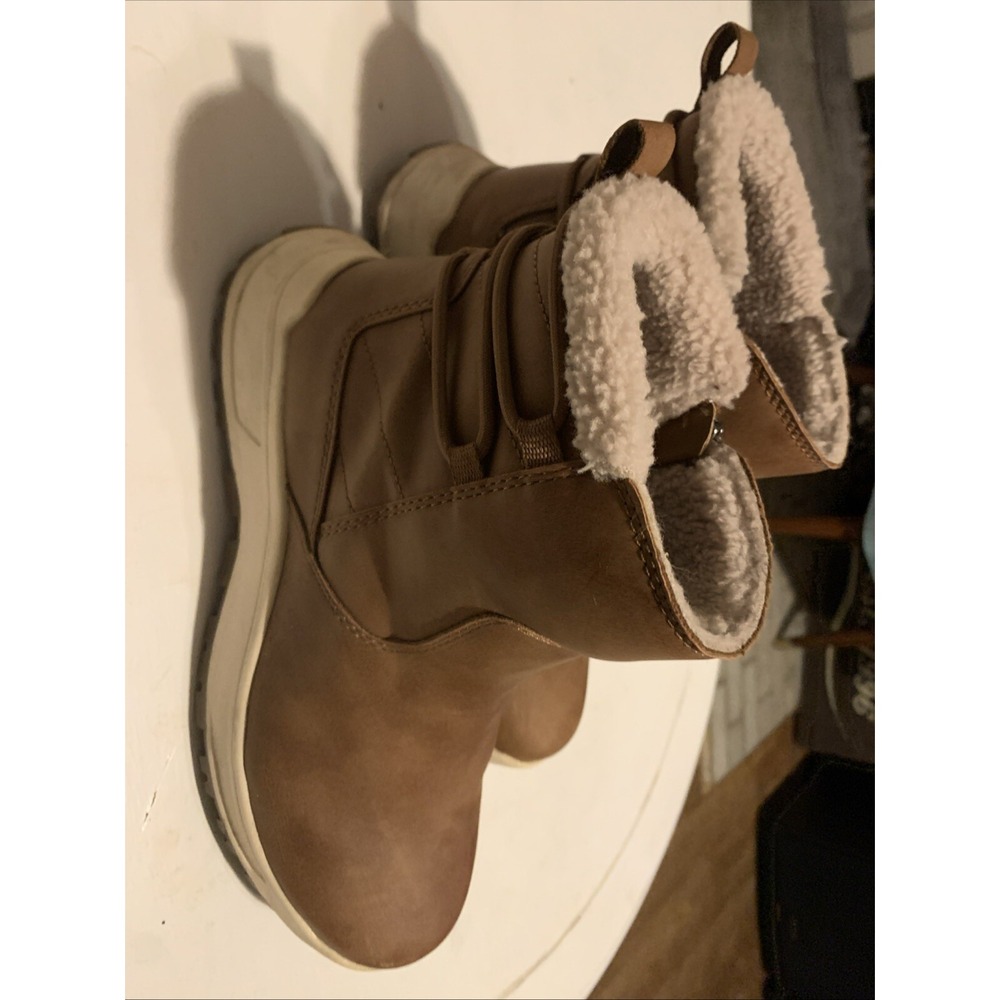 Brown Faux Leather Sherpa Lined Zip Up Winter Boots Women's Size 7